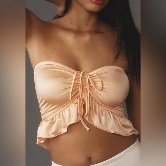 NWT By Anthropologie Strapless Ruffled Bandeau Top in Peach - Picture 3 of 11